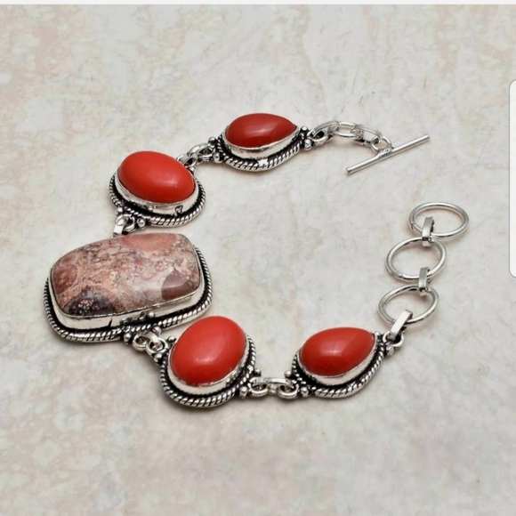 🎖Sterling Natural Jasper Gemstone Ethnic Bracelet & Earrings 🩰 🤗 - Picture 2 of 11